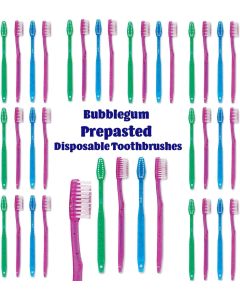 Children's Disposable Toothbrushes: Prepasted Bubble Gum Flavor (Carton of 144)