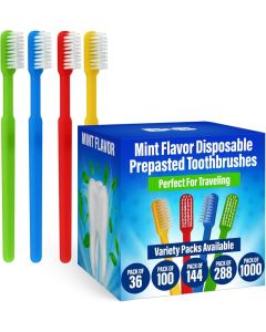 Adult Disposable Toothbrushes: Prepasted Mint Flavor (Carton of 144)