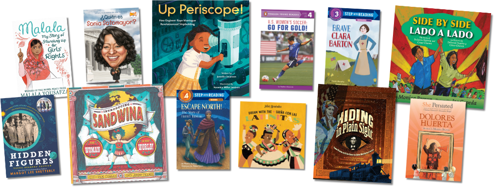 Collage of book covers from the Empowering Stories about Women & Girls category. Click to shop now.