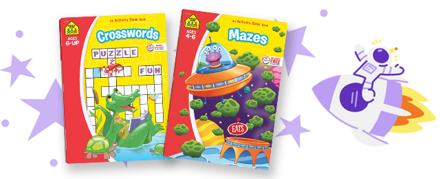 Collage of Crosswords and Mazes activity books. Click to visit the Activity Books category.