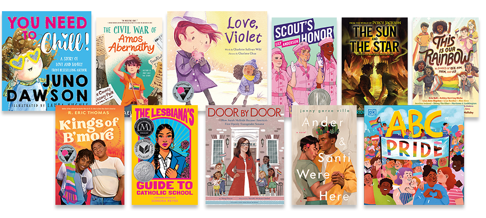 Collage of book covers from the LGBTQ+ Characters & Cultures category. Click to Shop now.